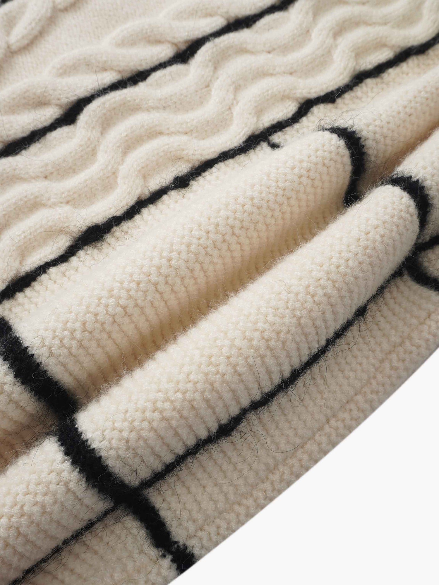 Mix Cable Striped Sweater - Cream/Black