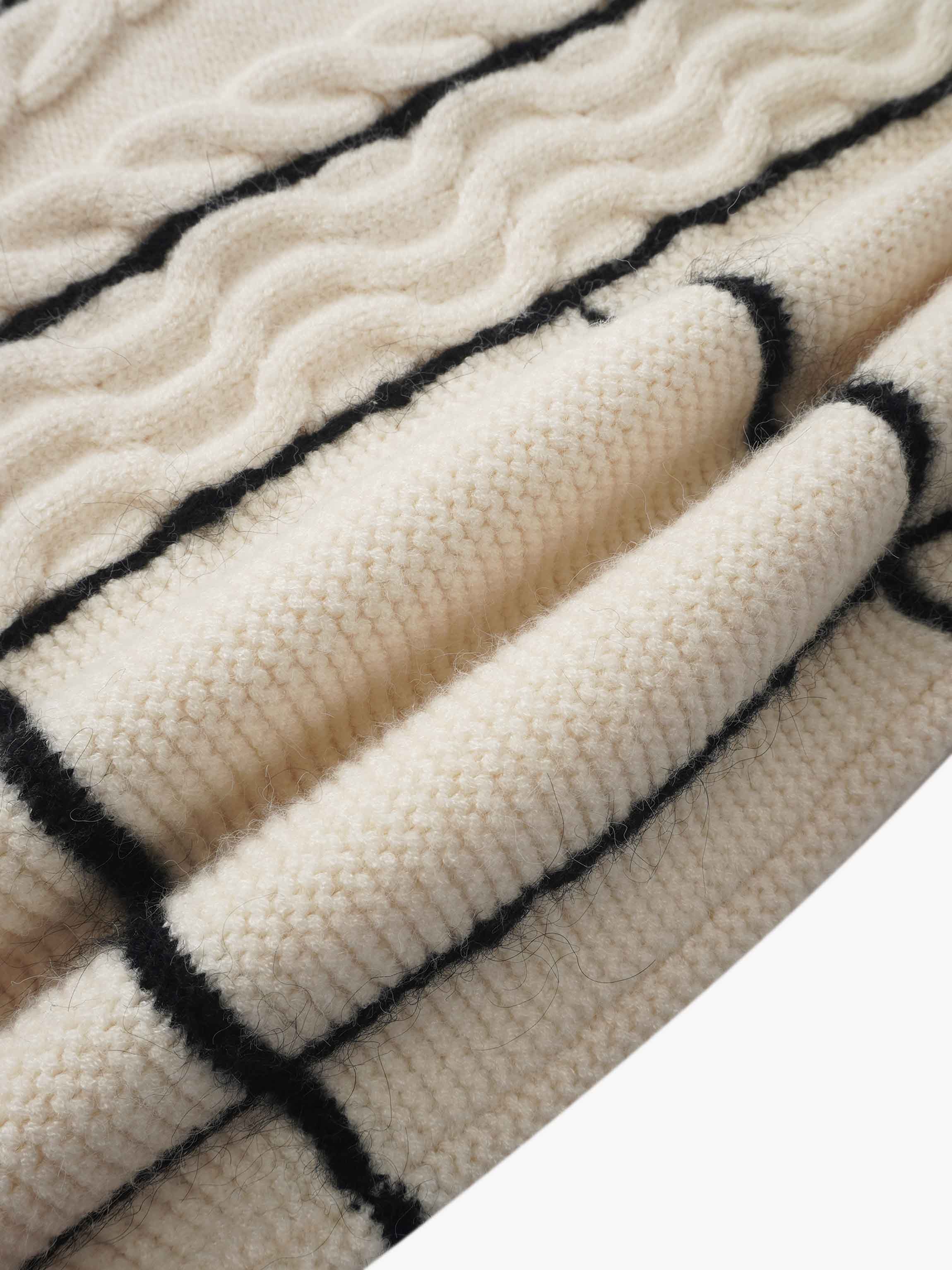 Mix Cable Striped Sweater - Cream/Black