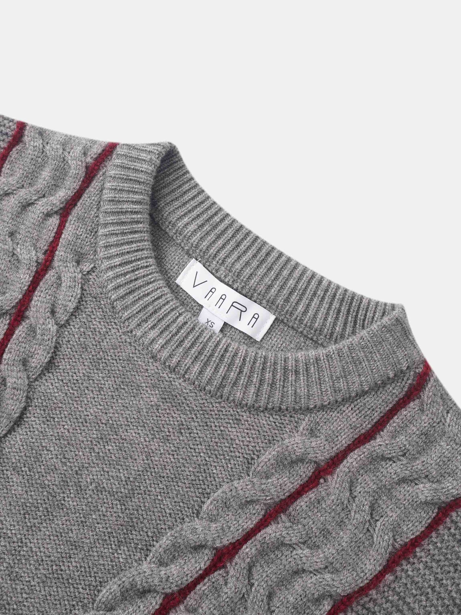 Mix Cable Striped Sweater - Grey/Burgundy