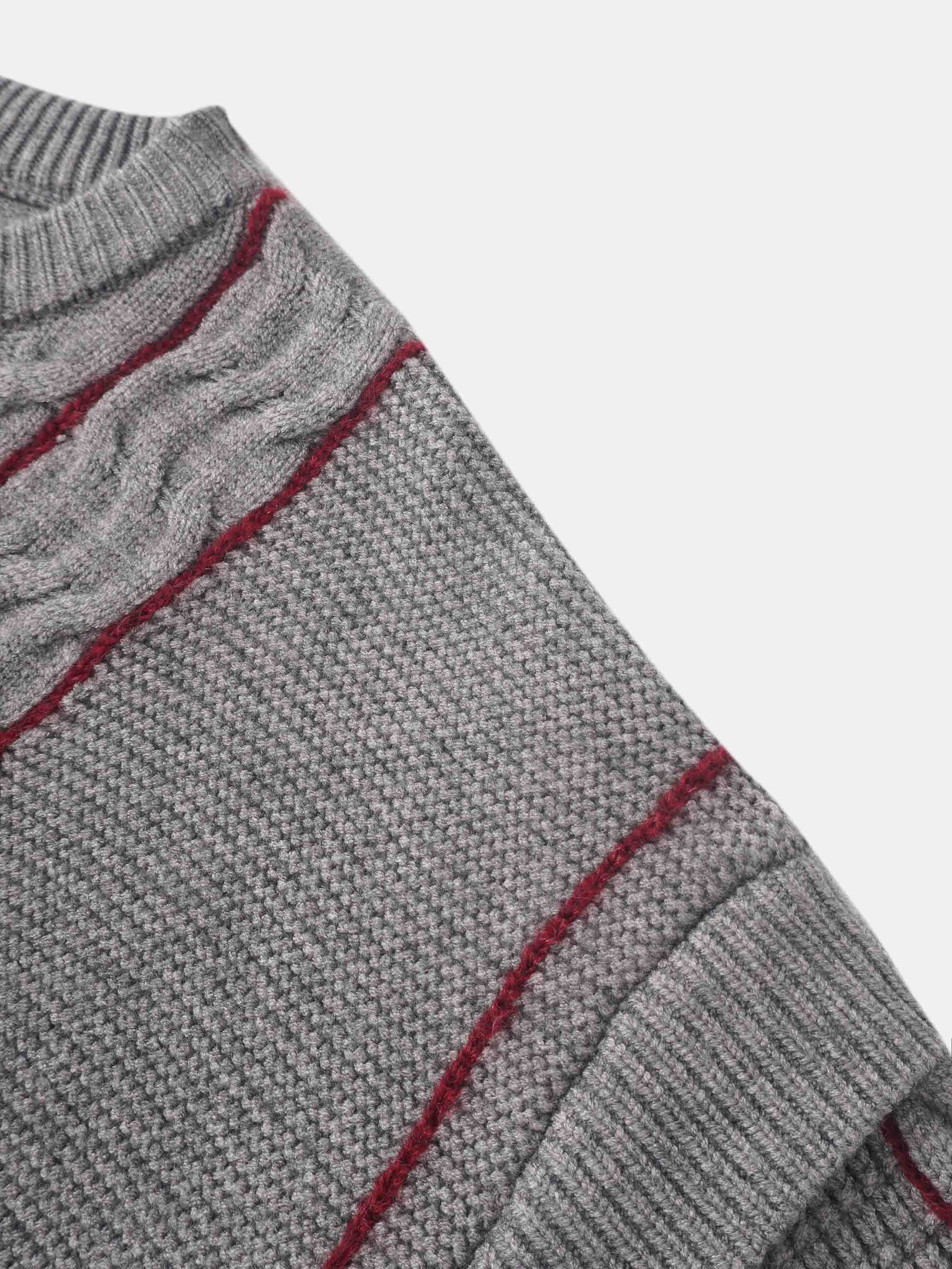 Mix Cable Striped Sweater - Grey/Burgundy