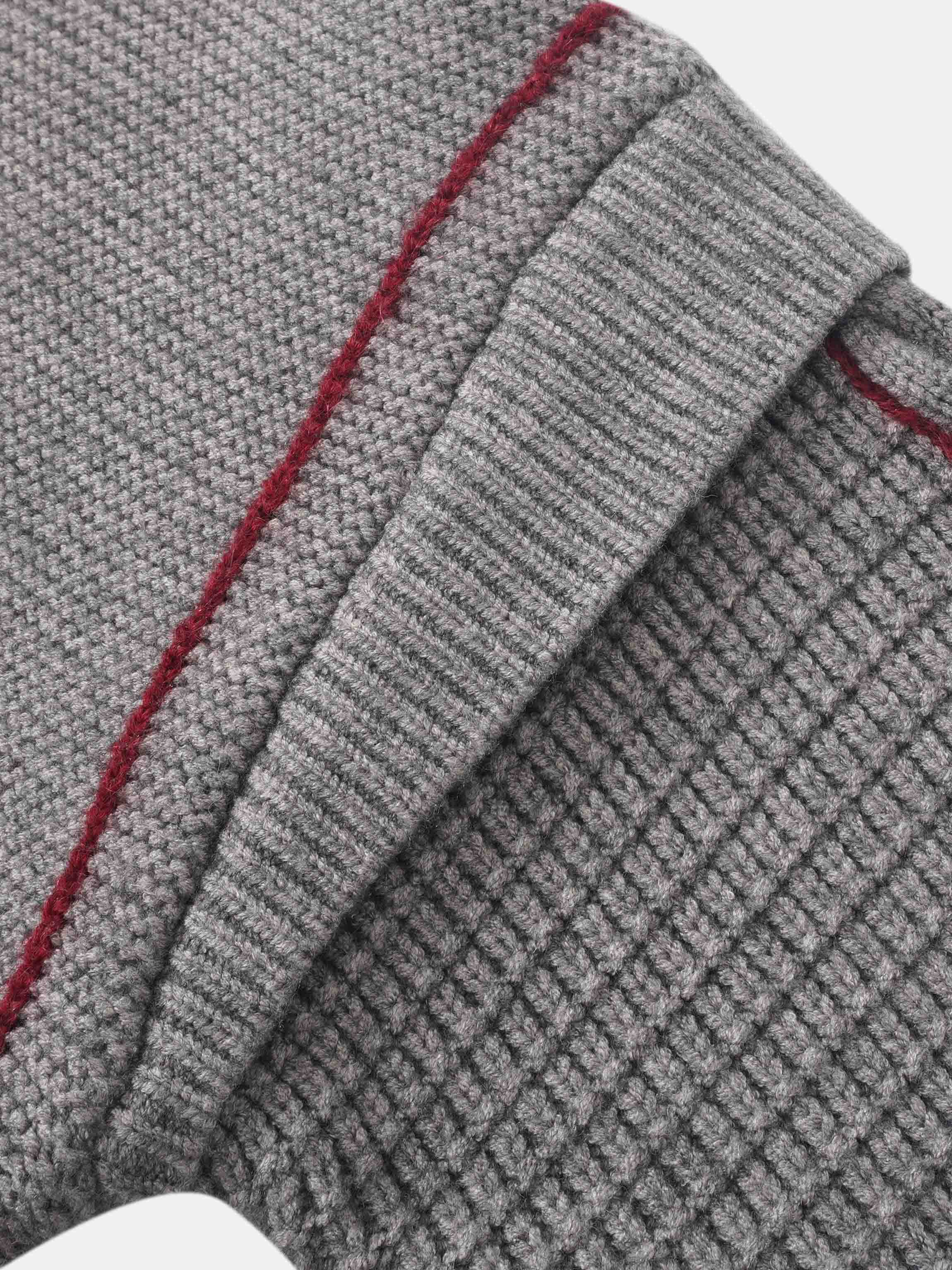 Mix Cable Striped Sweater - Grey/Burgundy
