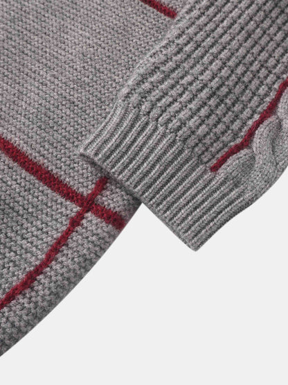 Mix Cable Striped Sweater - Grey/Burgundy