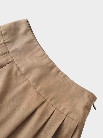 Yoke Pleated Skirt-Camel