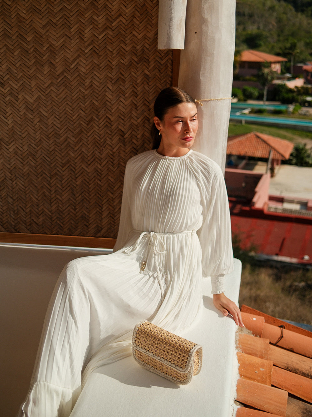Micro Pleat Dress-White