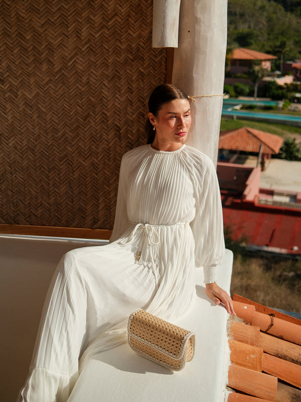 Micro Pleat Dress-White