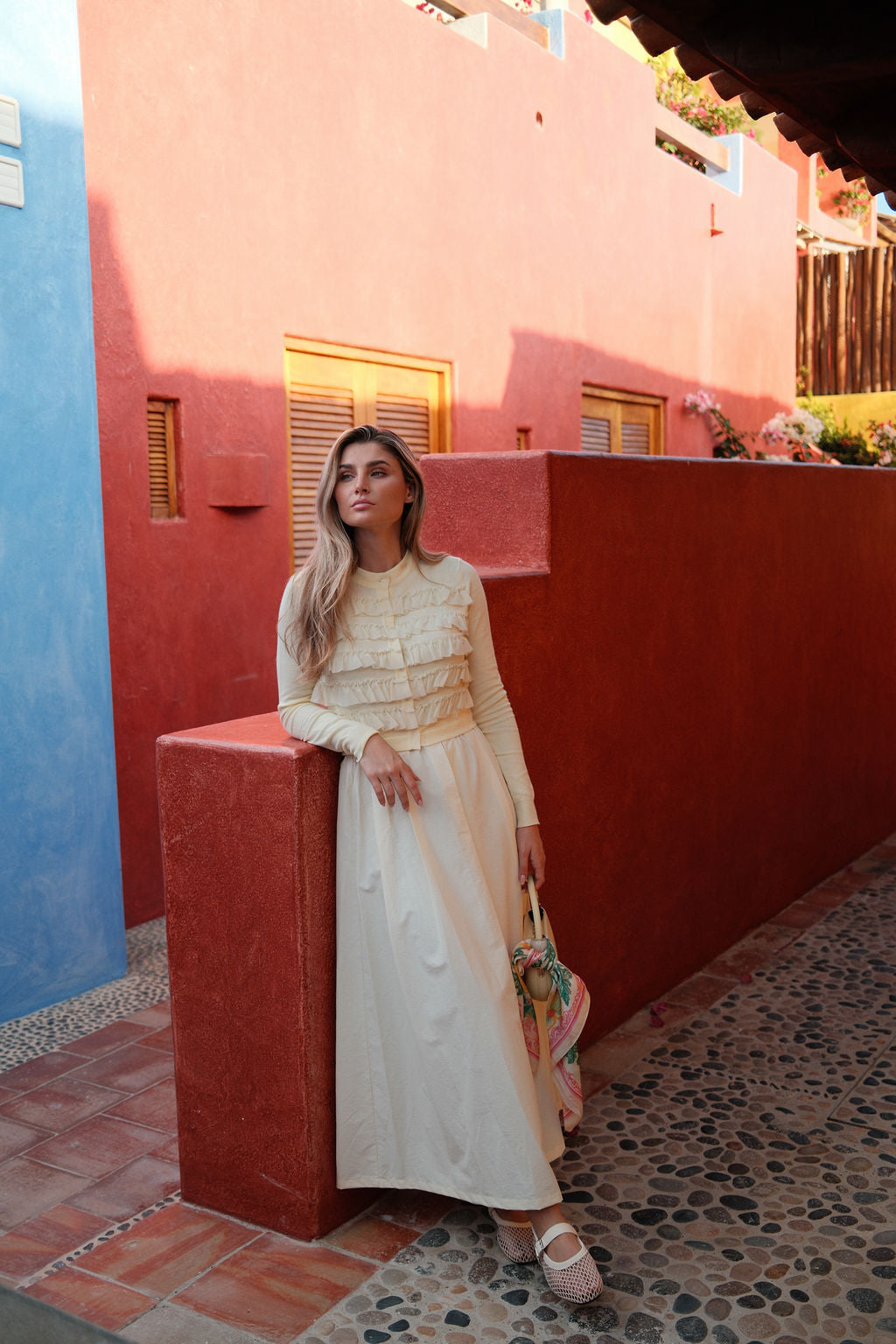 Ruffle Design Cardigan-Butter