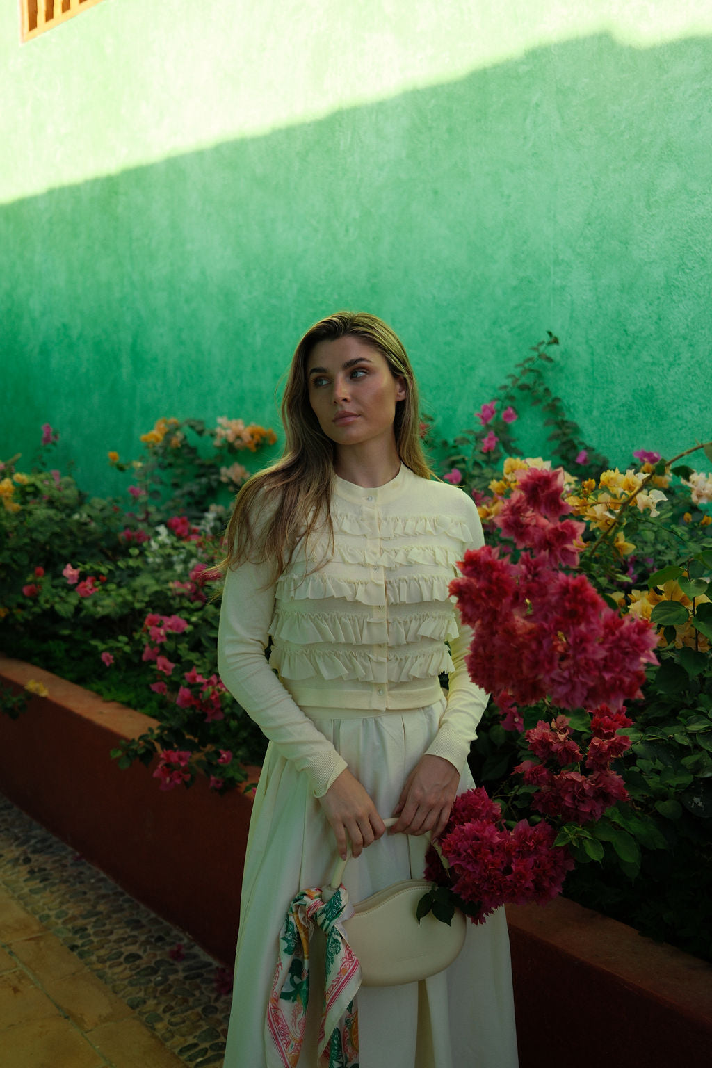 Ruffle Design Cardigan-Butter