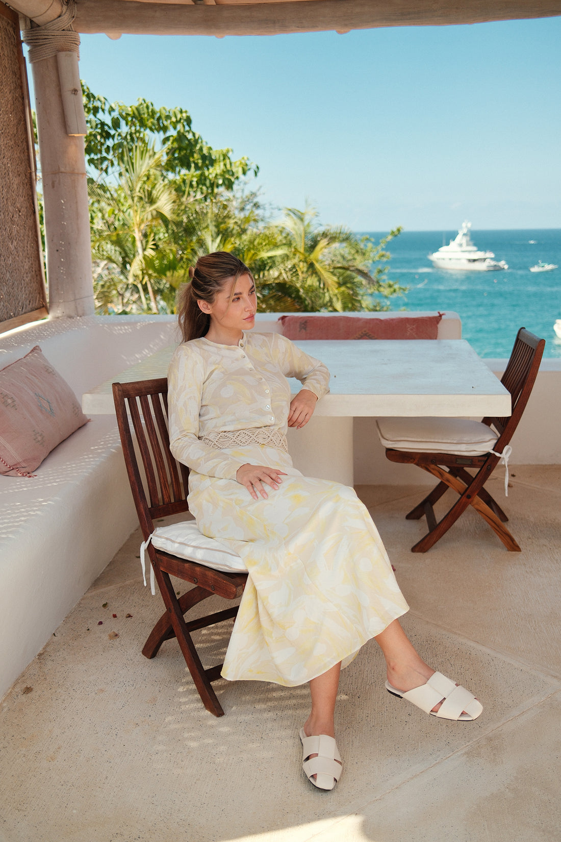 Printed Crinkle Slip Skirt-Yellow Floral