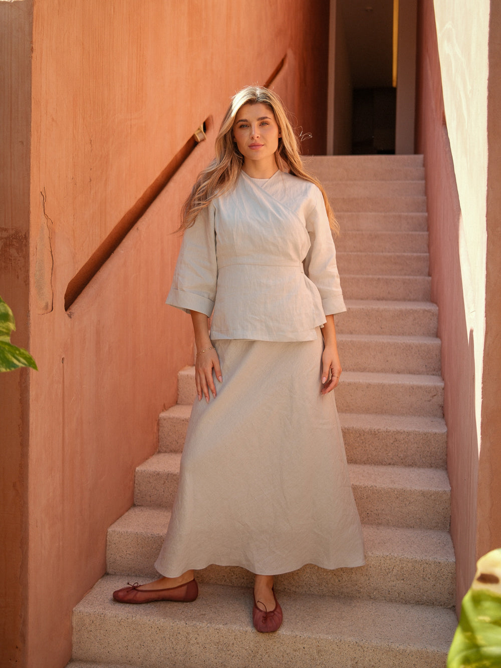 Crossover Linen Top-Grey