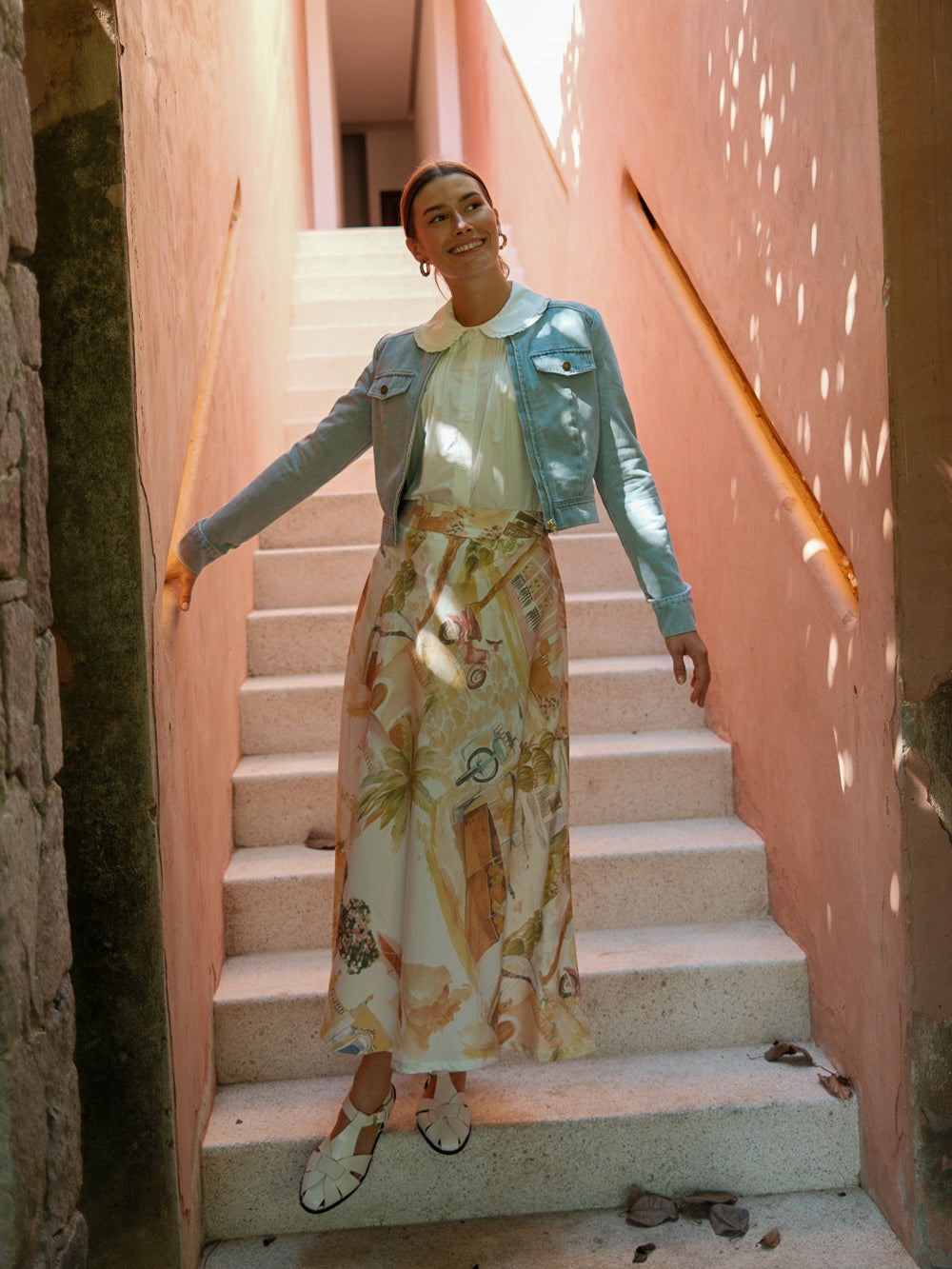 Printed Flare Skirt-City Street