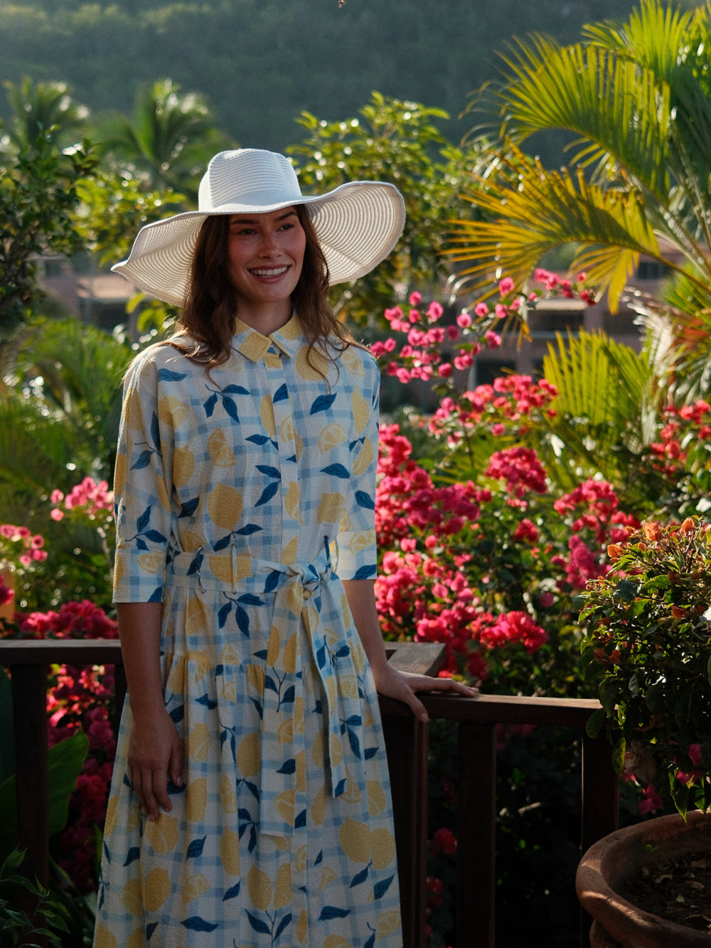 Yoke Gathered Belted Shirtdress-Lots of Lemon