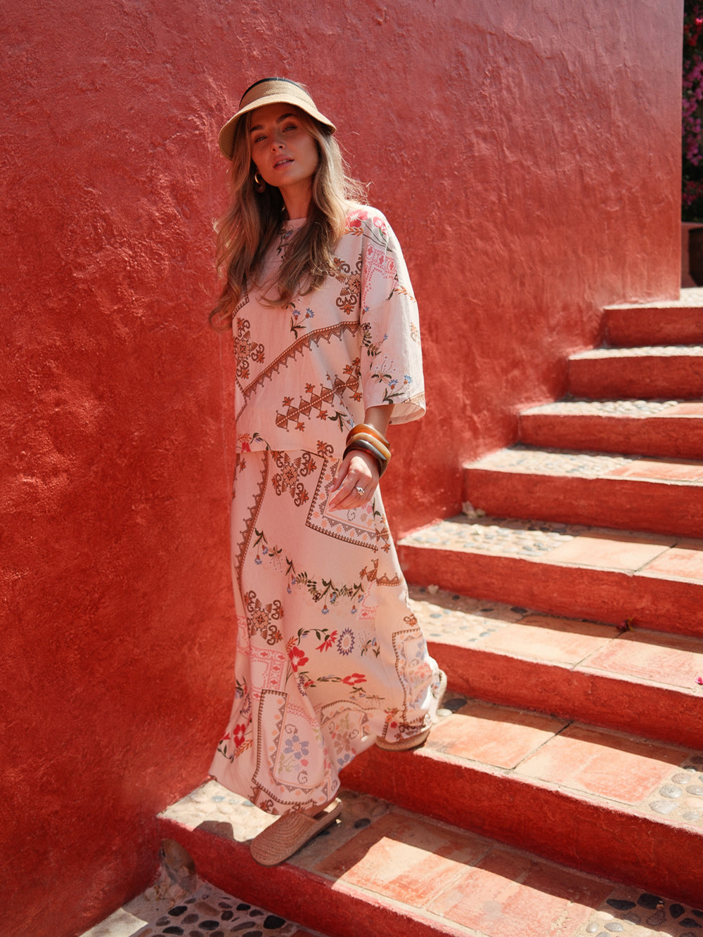 Linen Blend Crop Swing Top-Aztec Floral