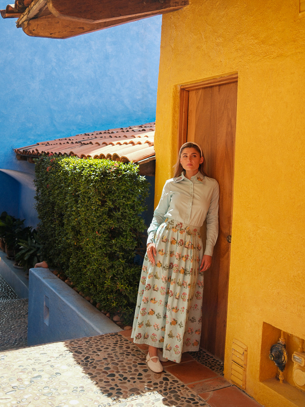 Embroidered Waisted Skirt-Mint