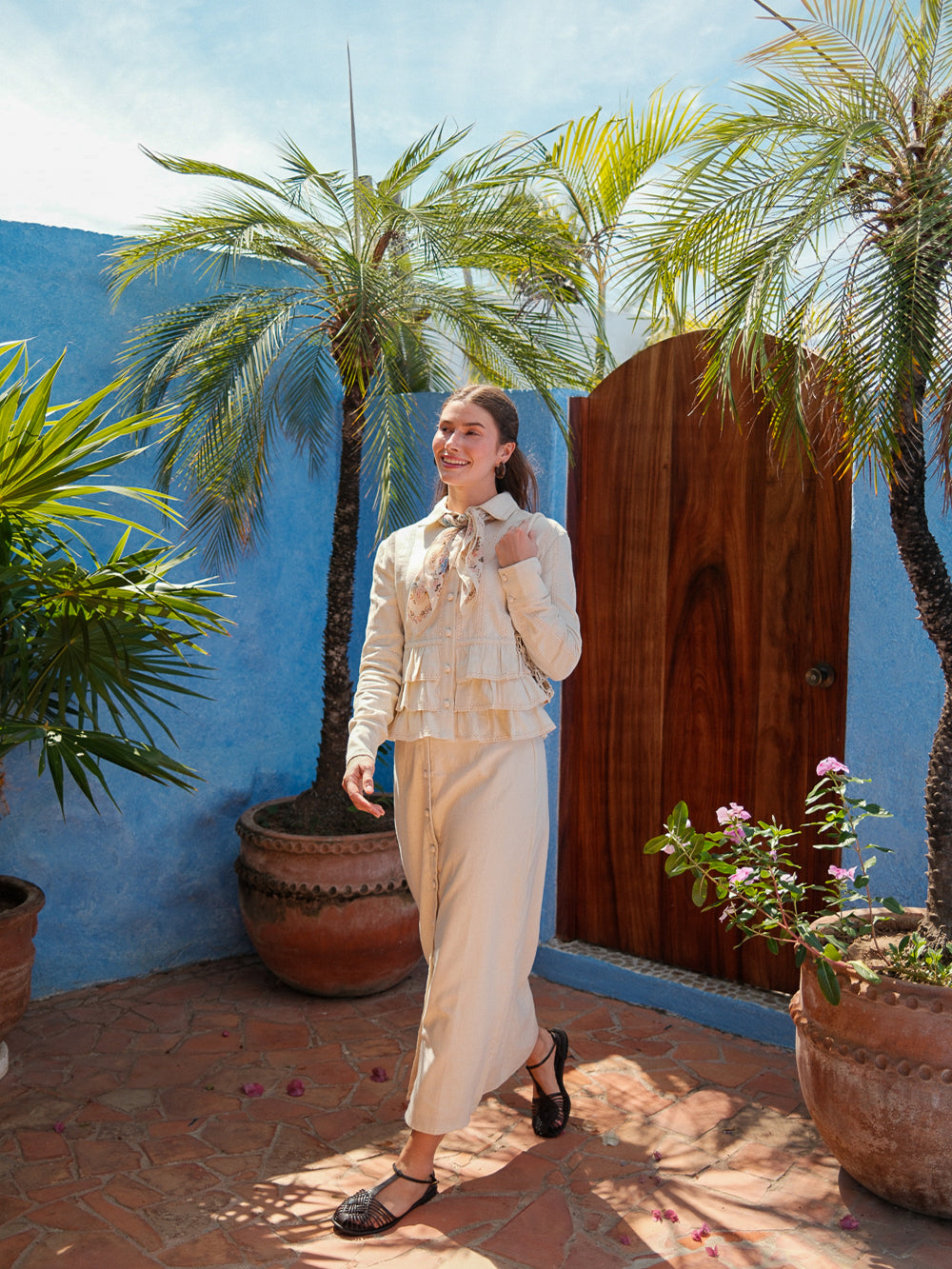 Straight Button Down Maxi Skirt-Cream 27 inch