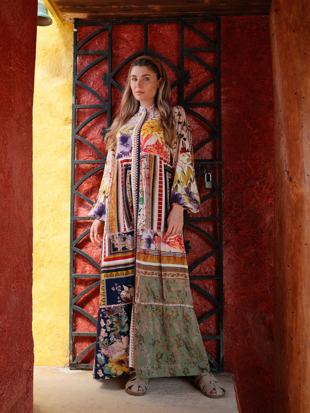 Peasant Belted Dress-Multi Colored