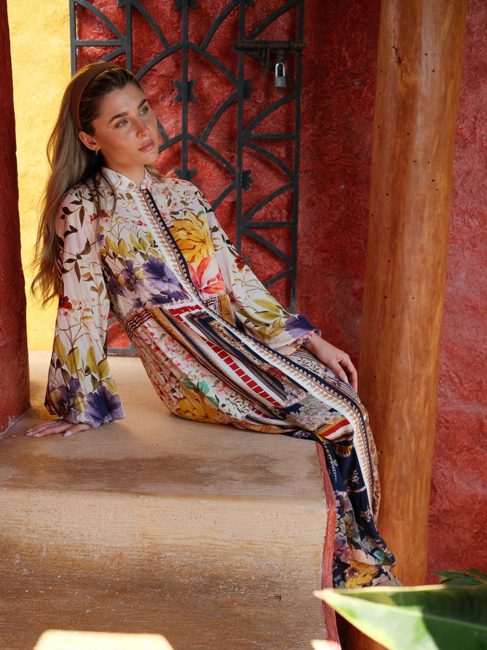 Peasant Belted Dress-Multi Colored