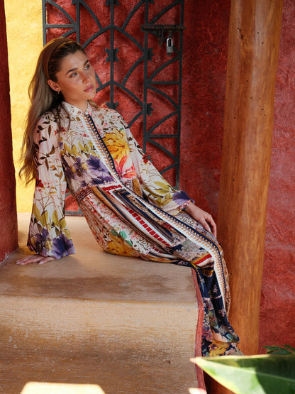 Peasant Belted Dress-Multi Colored