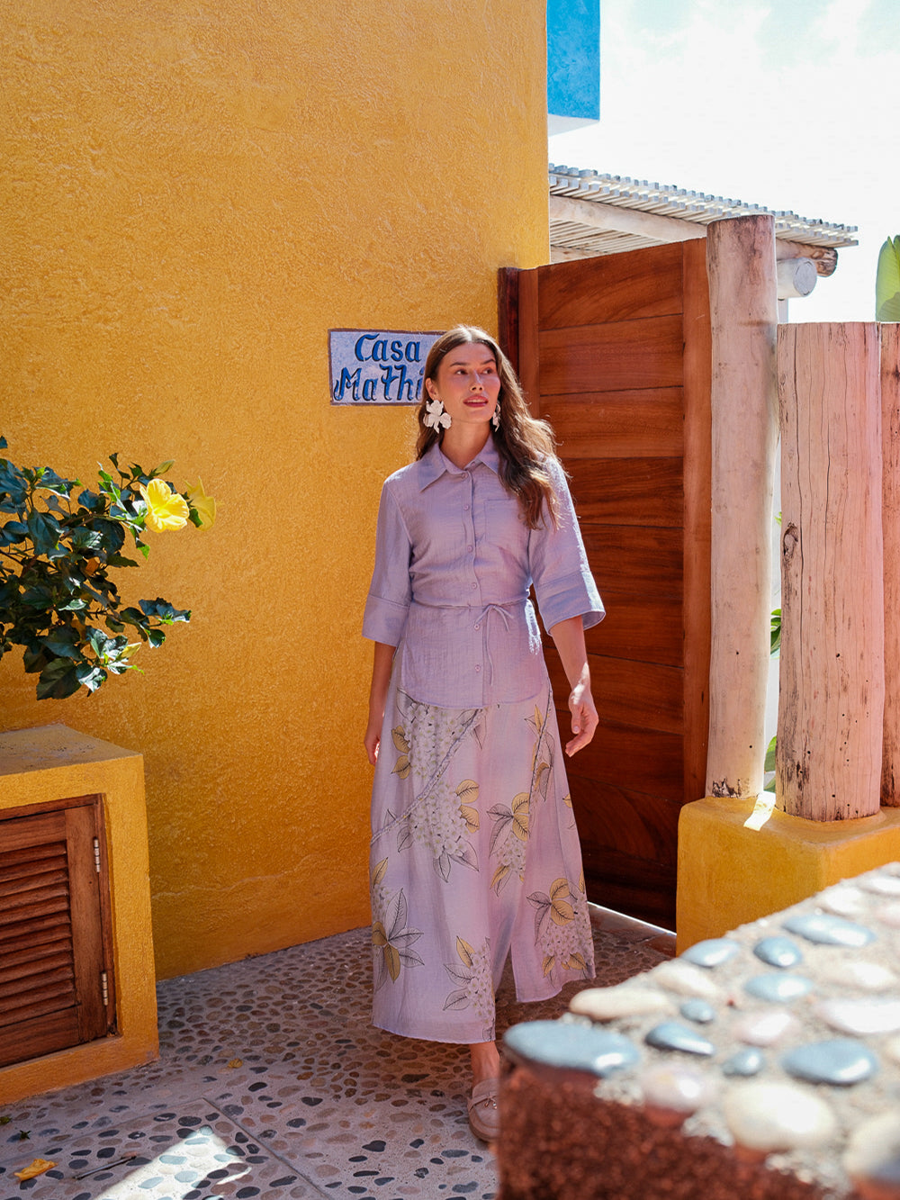 Braided Detail A-Line Skirt-Lavender Floral