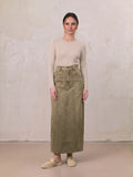Denim Seamed Skirt-Tan Wash