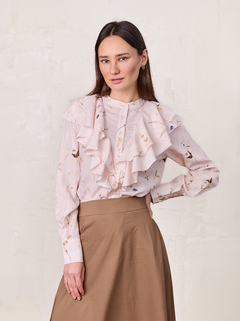 Double Ruffle Blouse-Pink Floral