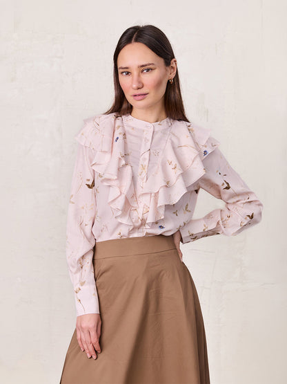 Double Ruffle Blouse-Pink Floral