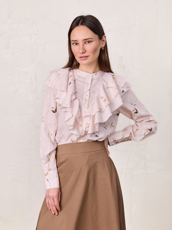 Double Ruffle Blouse-Pink Floral