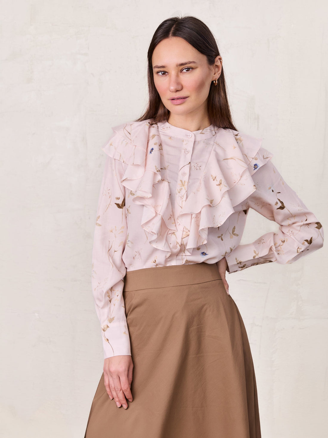 Double Ruffle Blouse-Pink Floral