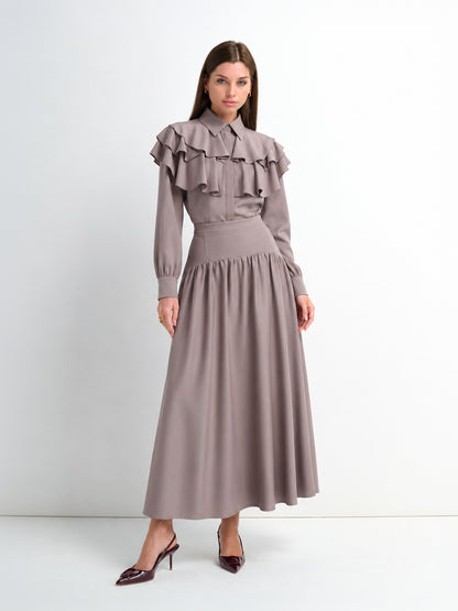 Yoke Stitched Faux Satin Skirt - Mauve