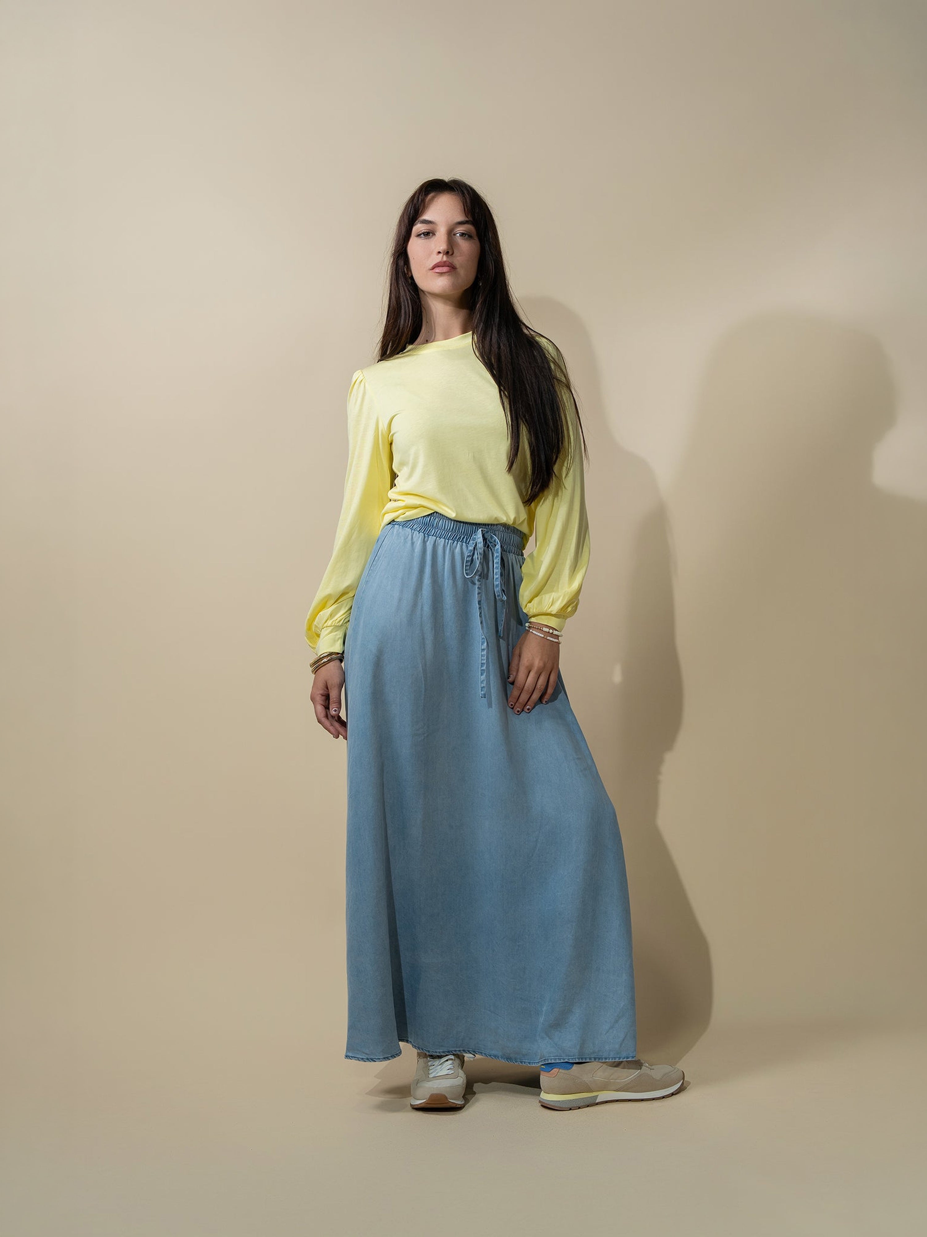 Drawstring Circle Skirt-Light Blue