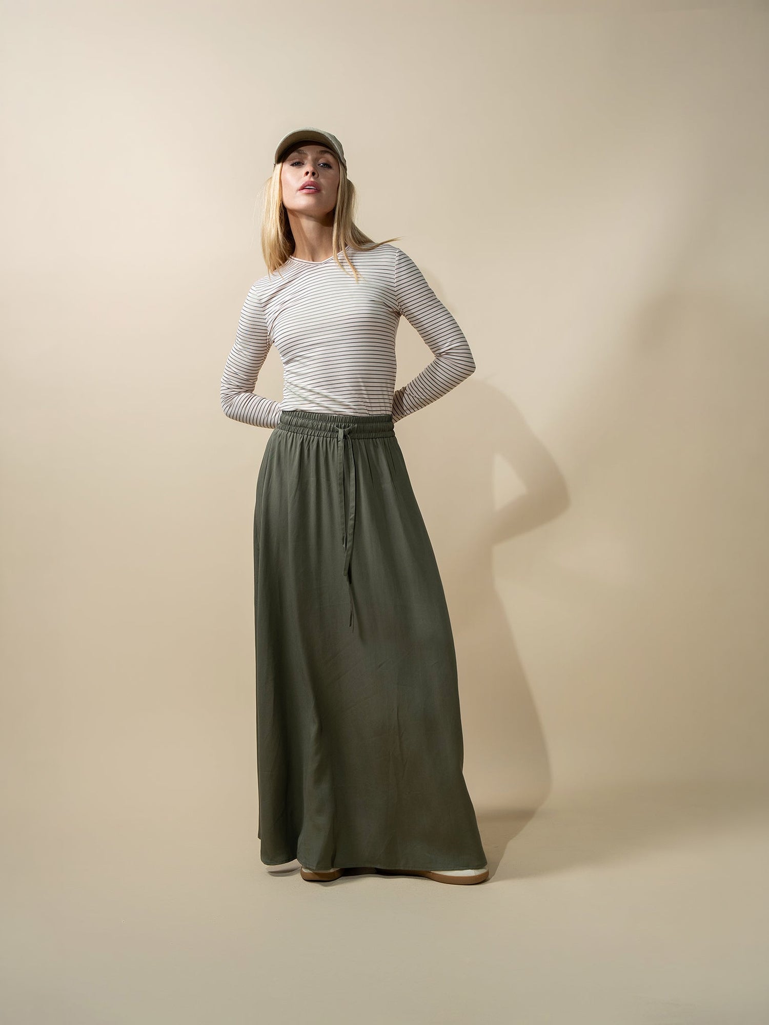Drawstring Circle Skirt-Olive