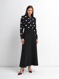 Elastic Back Maxi Cotton Blend Skirt-Black