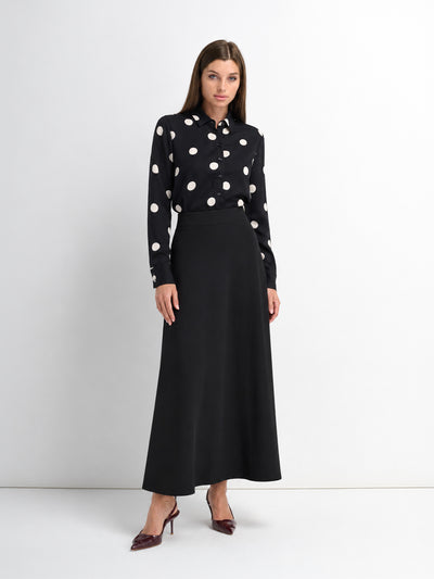 Elastic Back Maxi Cotton Blend Skirt-Black