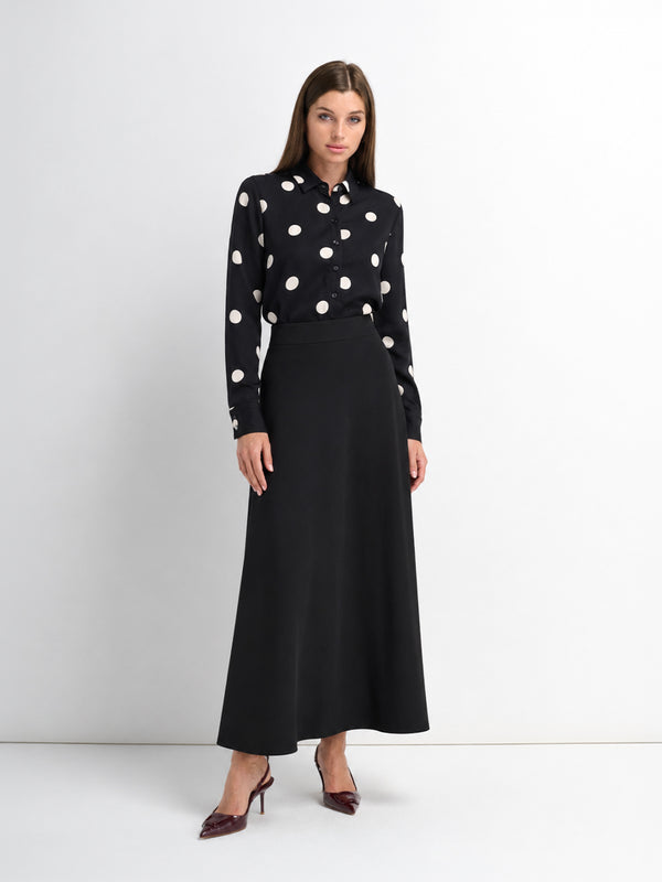 Elastic Back Maxi Cotton Blend Skirt-Black