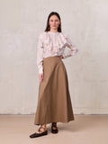 Elastic Back Maxi Cotton Blend Skirt-Mocha Mousse