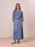 Elastic Ruffle Waist Denim Skirt-Blue Wash