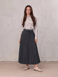 Elastic Waist Micro Pleat Skirt-Denim Black