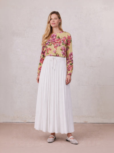 Elastic Waist Micro Pleat Skirt-White