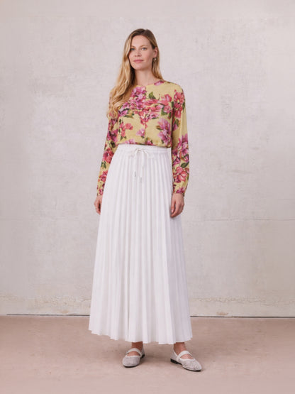 Elastic Waist Micro Pleat Skirt-White
