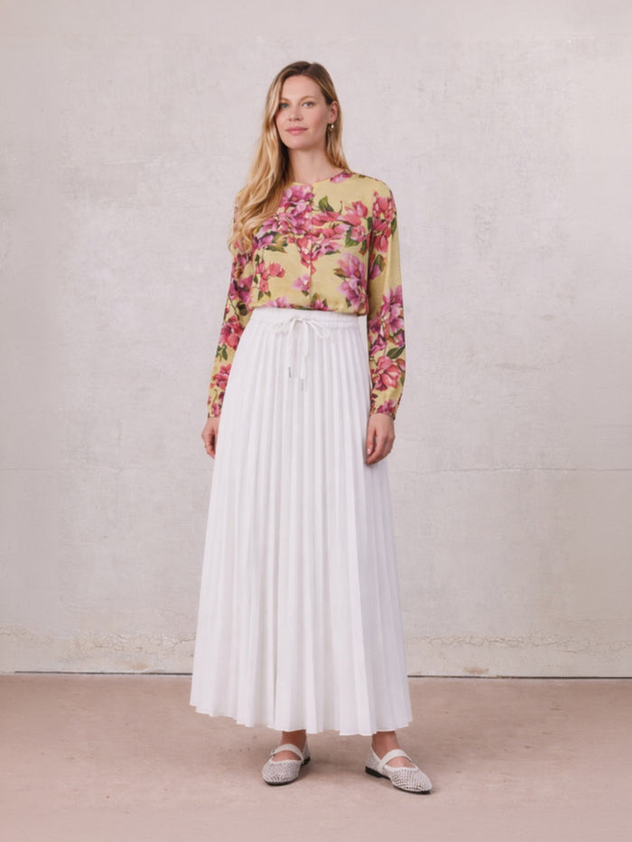 Elastic Waist Micro Pleat Skirt-White