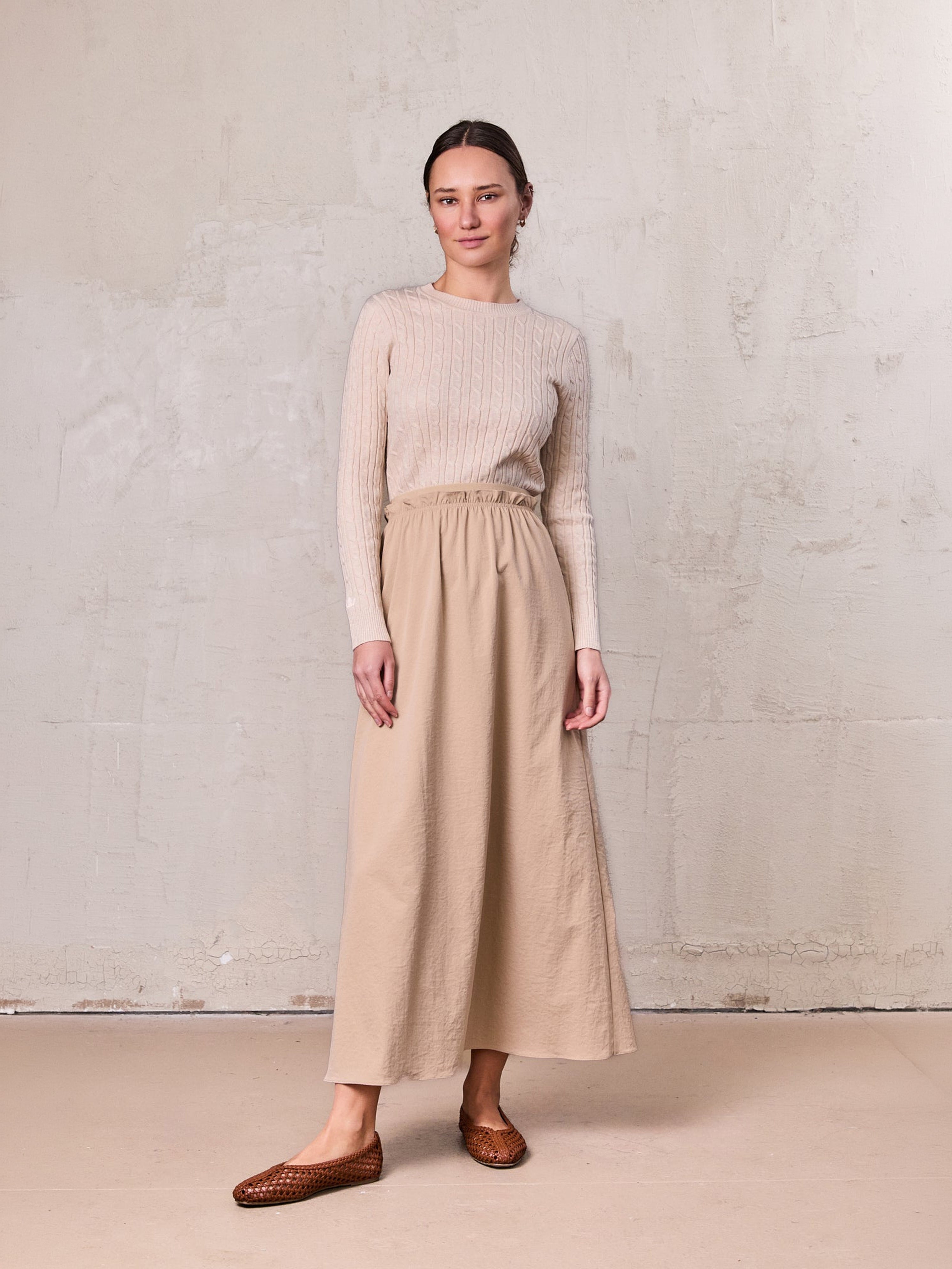 Elastic Waist Ruffle Skirt-Bone