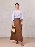 Elastic Waist Ruffle Skirt-Brown