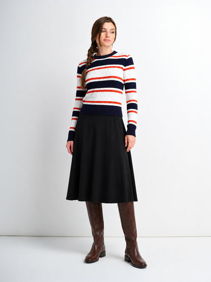 Striped Cable Sweater-Navy/White/Orange