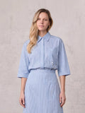 Embelished Pinstripe Crop Blouse-Blue/White