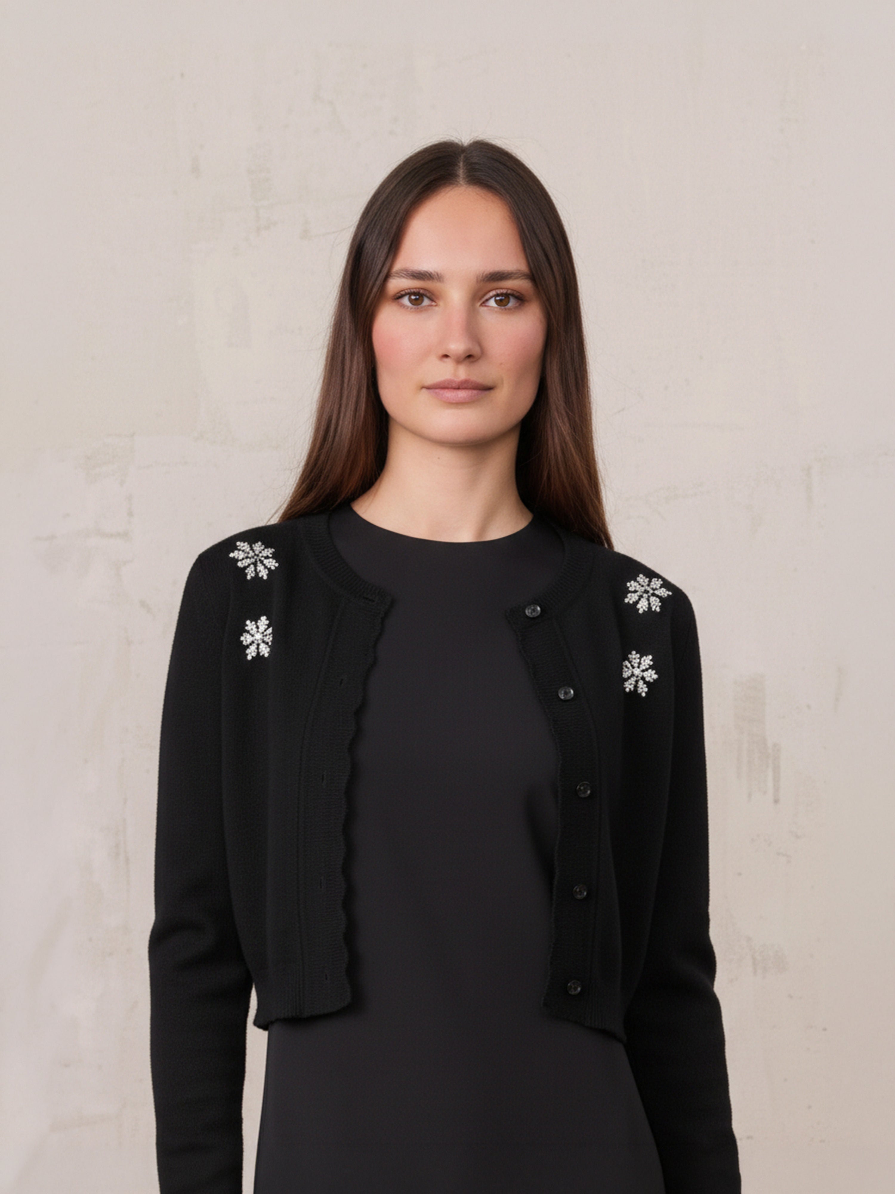 Embellished Cluster Crop Cardigan-Black