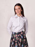 Embroidered Collar Button Down Blouse-White