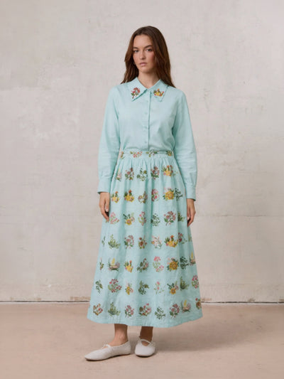 Embroidered Waisted Skirt-Mint