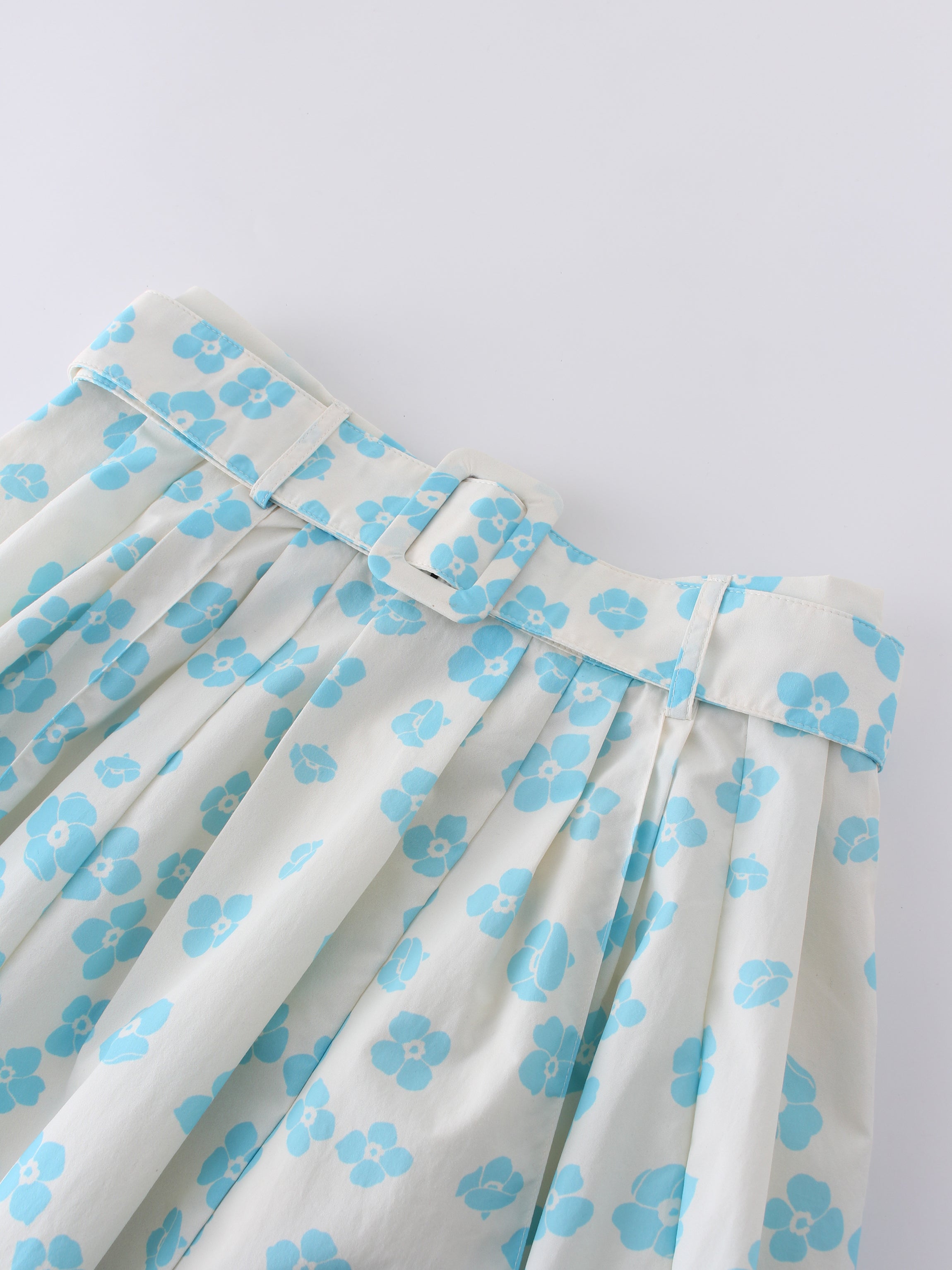 Belted Midi Skirt-Aqua Floral