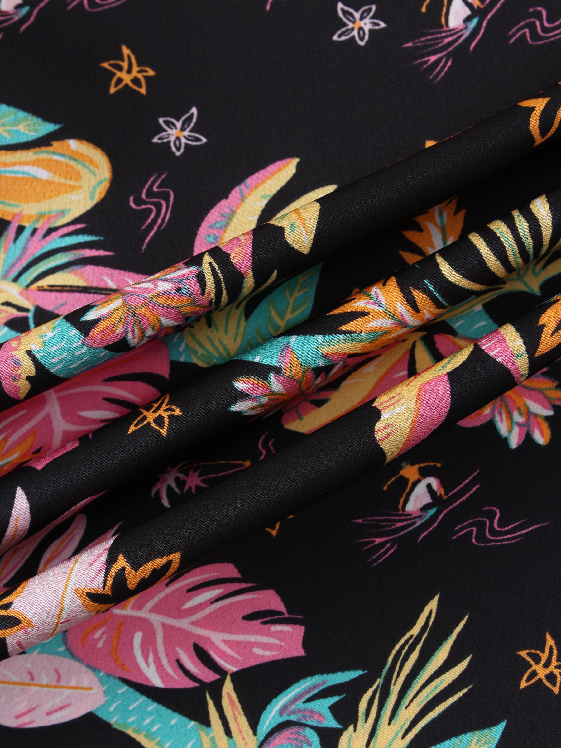 Printed Satin Slip Skirt-Hawaiian Floral