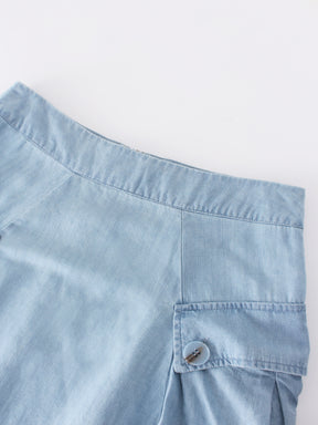 Button Cargo Pocket Skirt-Denim