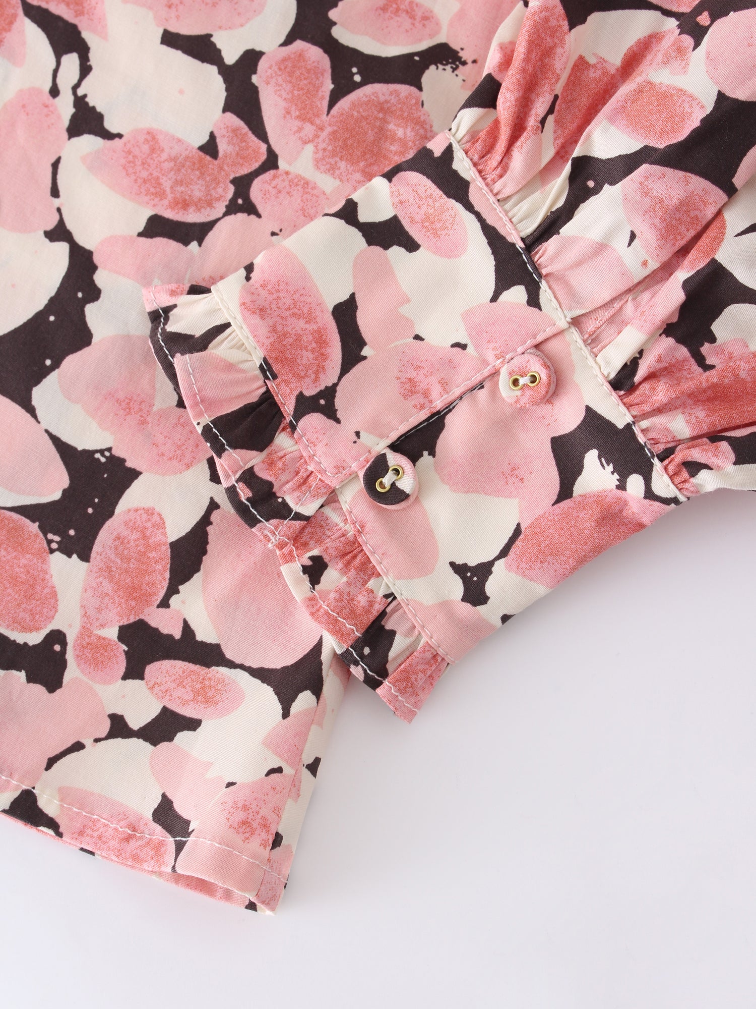 Blusa de manga plisada-Floral rosa/negro